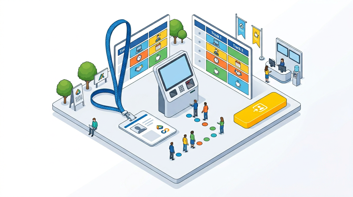 Illustration of conference registration and attendance