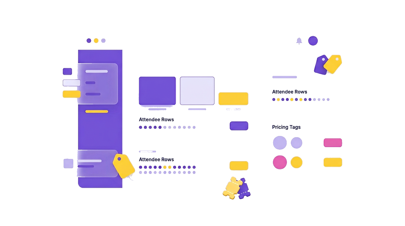 Illustration of ticket tiers, attendee signals, and pricing overview