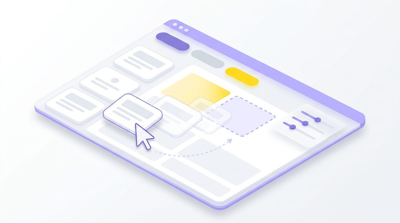 Illustration of building an event page with draggable content blocks