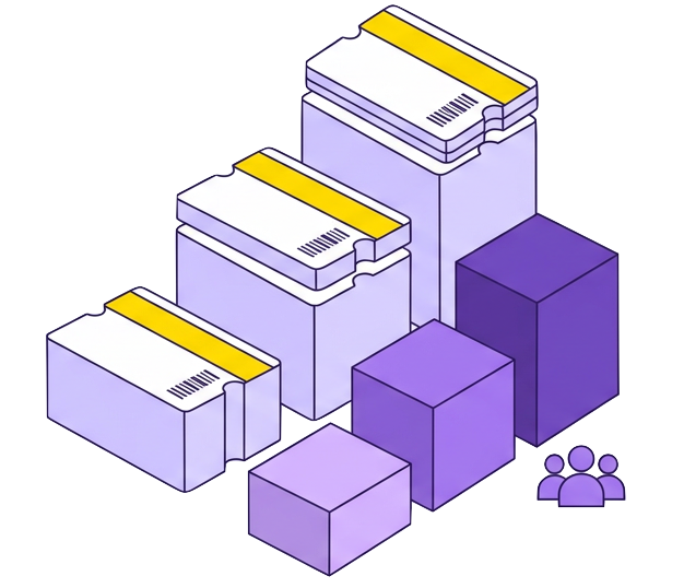 Illustration of ticket types, pricing tiers, and group offers
